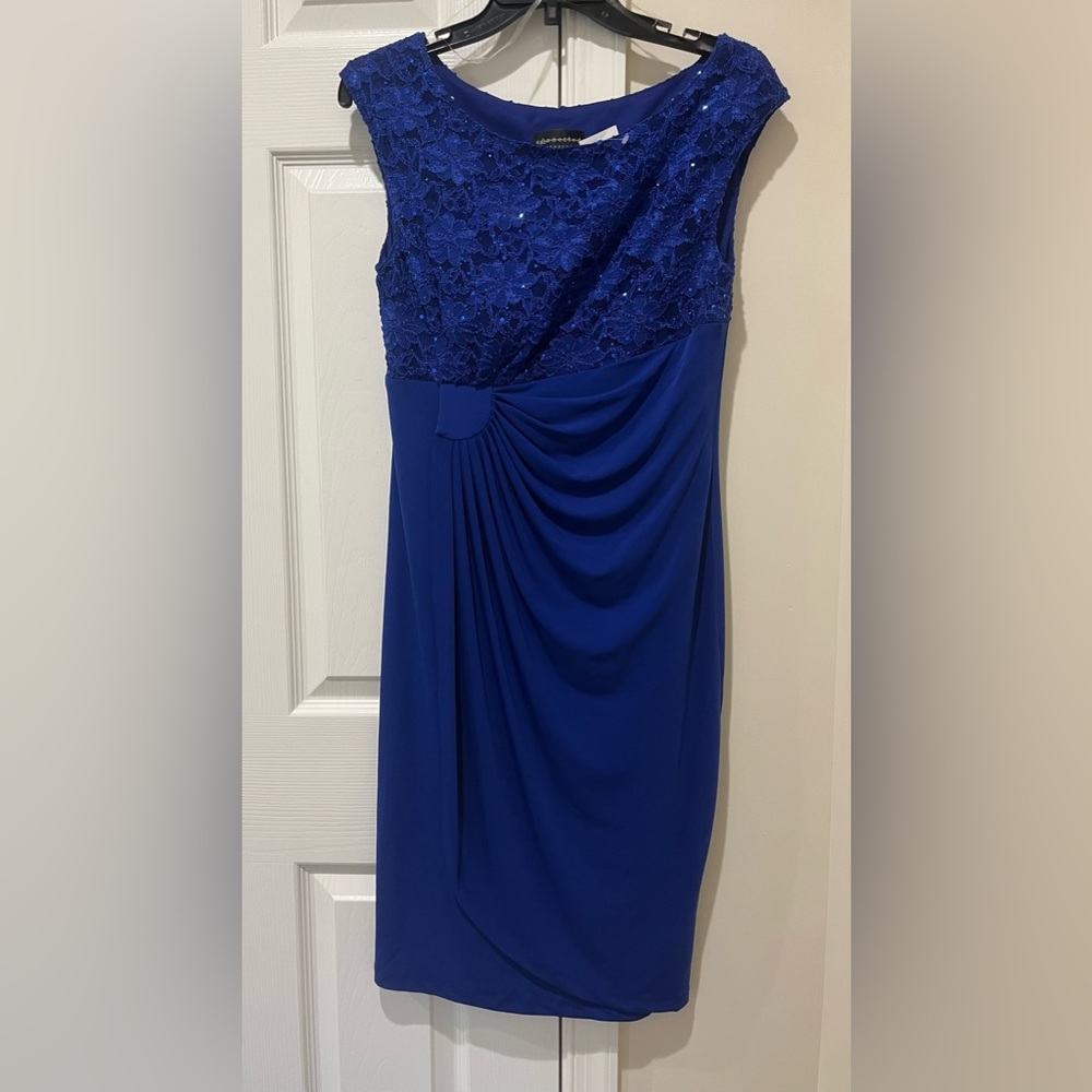 Connected Apparel Blue Asymmetrical Ruched One Shoulder Dress